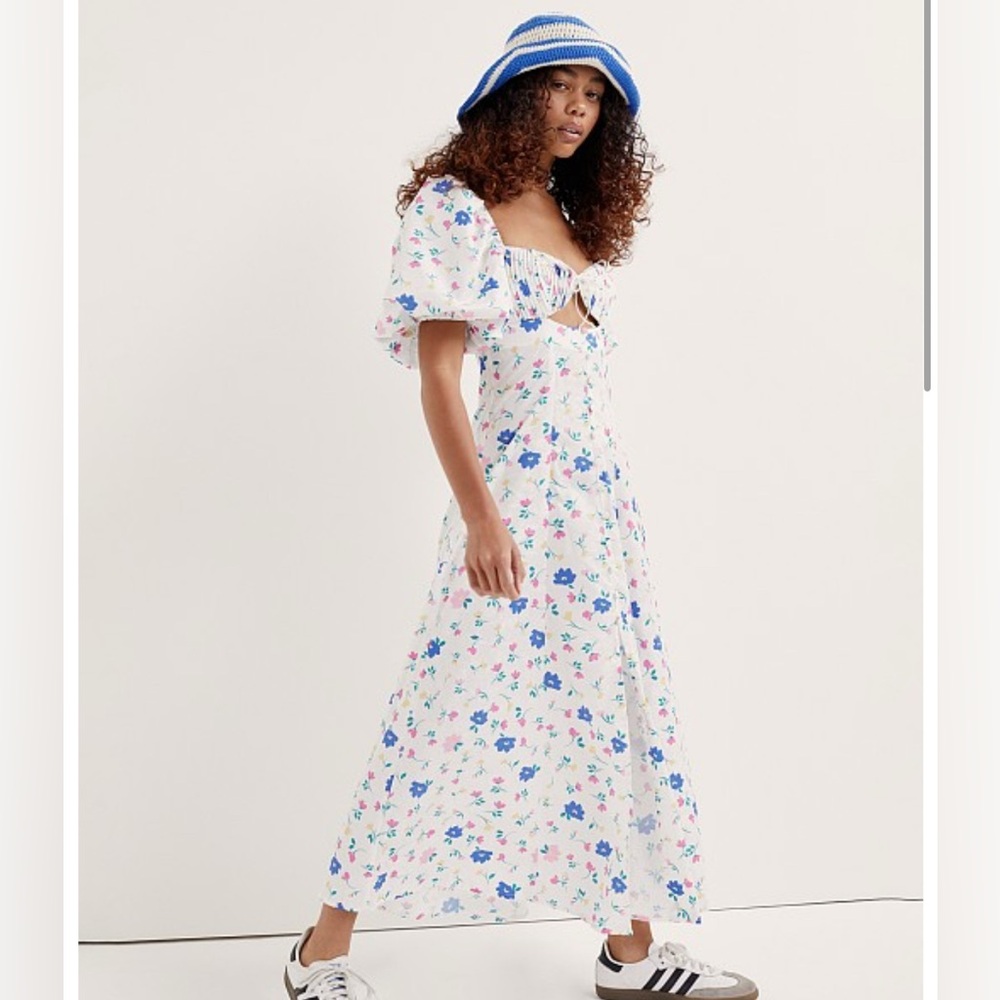 For Love and Lemons Lexy Midi Dress White Floral Print